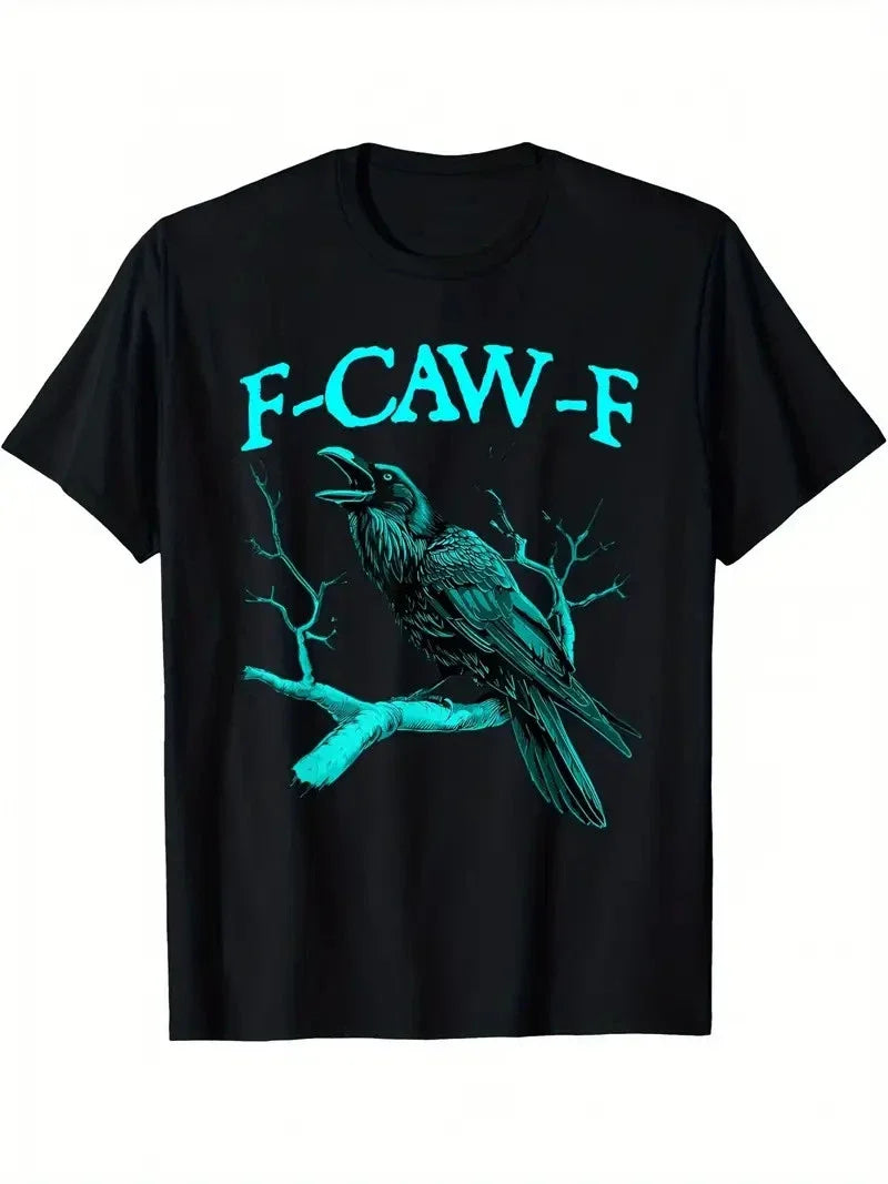 Men'S Funny F-CAW-F Crow Graphic T-Shirt - Black with Teal Print, Regular Fit Sh Unisex T-shirt, Sweatshirt, Hoodie, Long Sleeve Tee - T-Shirt, Sweatshirt, Hoodie