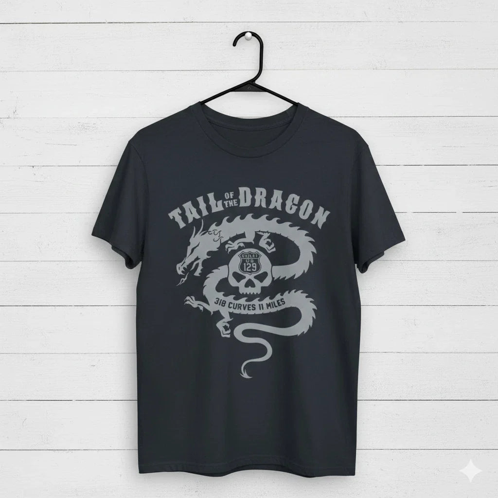 Tail of the Dragon US 129 Biker Graphic Black T-Shirt Motorcycle Tee - S402 Unisex T-shirt, Sweatshirt, Hoodie, Long Sleeve Tee - T-Shirt, Sweatshirt, Hoodie