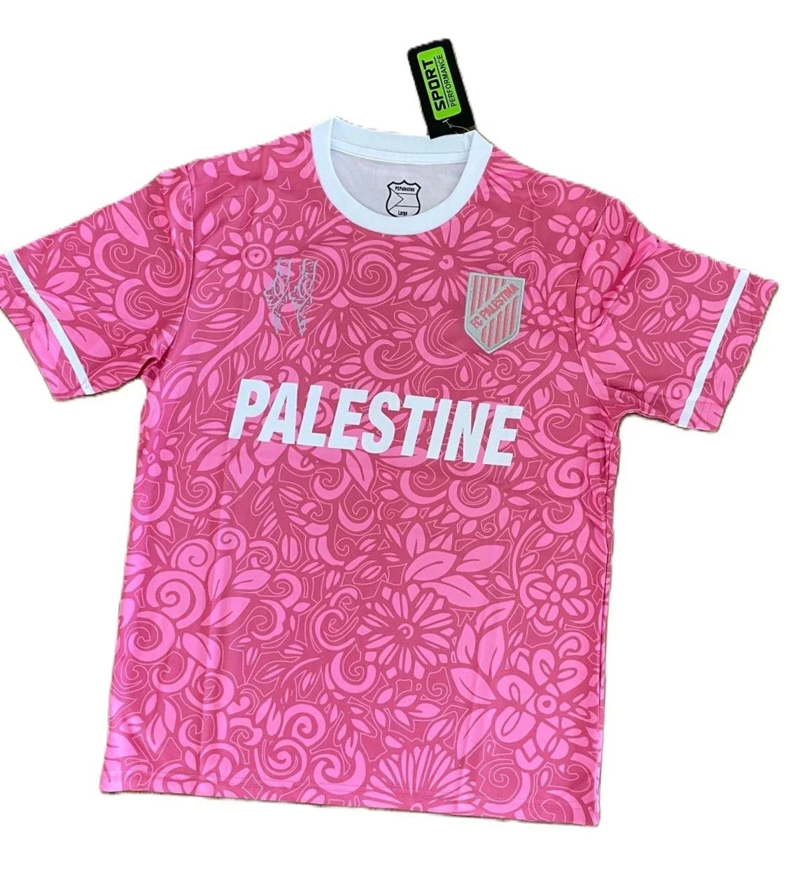 Palestine Pink Floral Football Shirt Size L Graphic Soccer Jersey Festival Unisex T-shirt, Sweatshirt, Hoodie, Long Sleeve Tee - T-Shirt, Sweatshirt, Hoodie