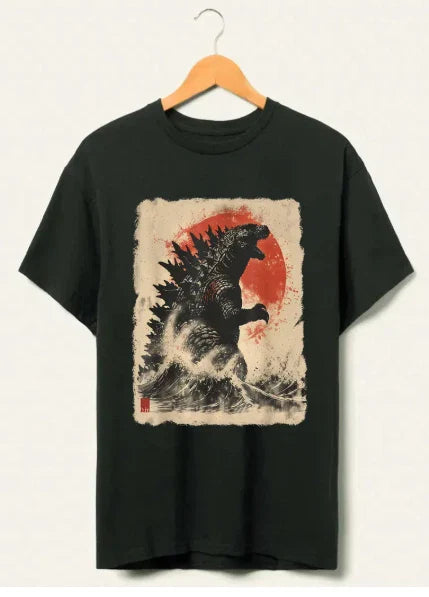 Retro Vintage Japanese Godzilla Great Wave T-Shirt Unisex T-shirt, Sweatshirt, Hoodie, Long Sleeve Tee - T-Shirt, Sweatshirt, Hoodie