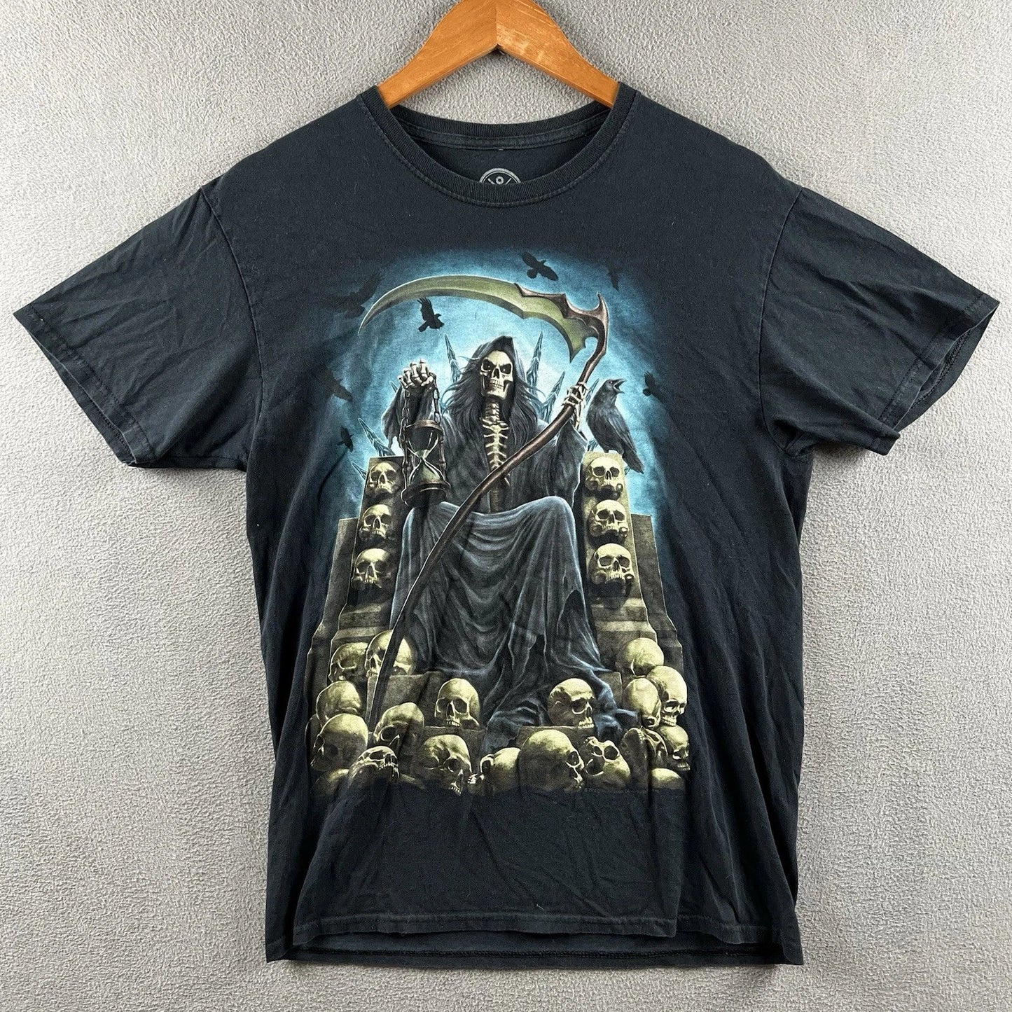 DOM Shirt Adult Medium Black Grim Reaper  Skeleton Skull Pile AOP Y2K Skater Unisex T-shirt, Sweatshirt, Hoodie, Long Sleeve Tee - T-Shirt, Sweatshirt, Hoodie
