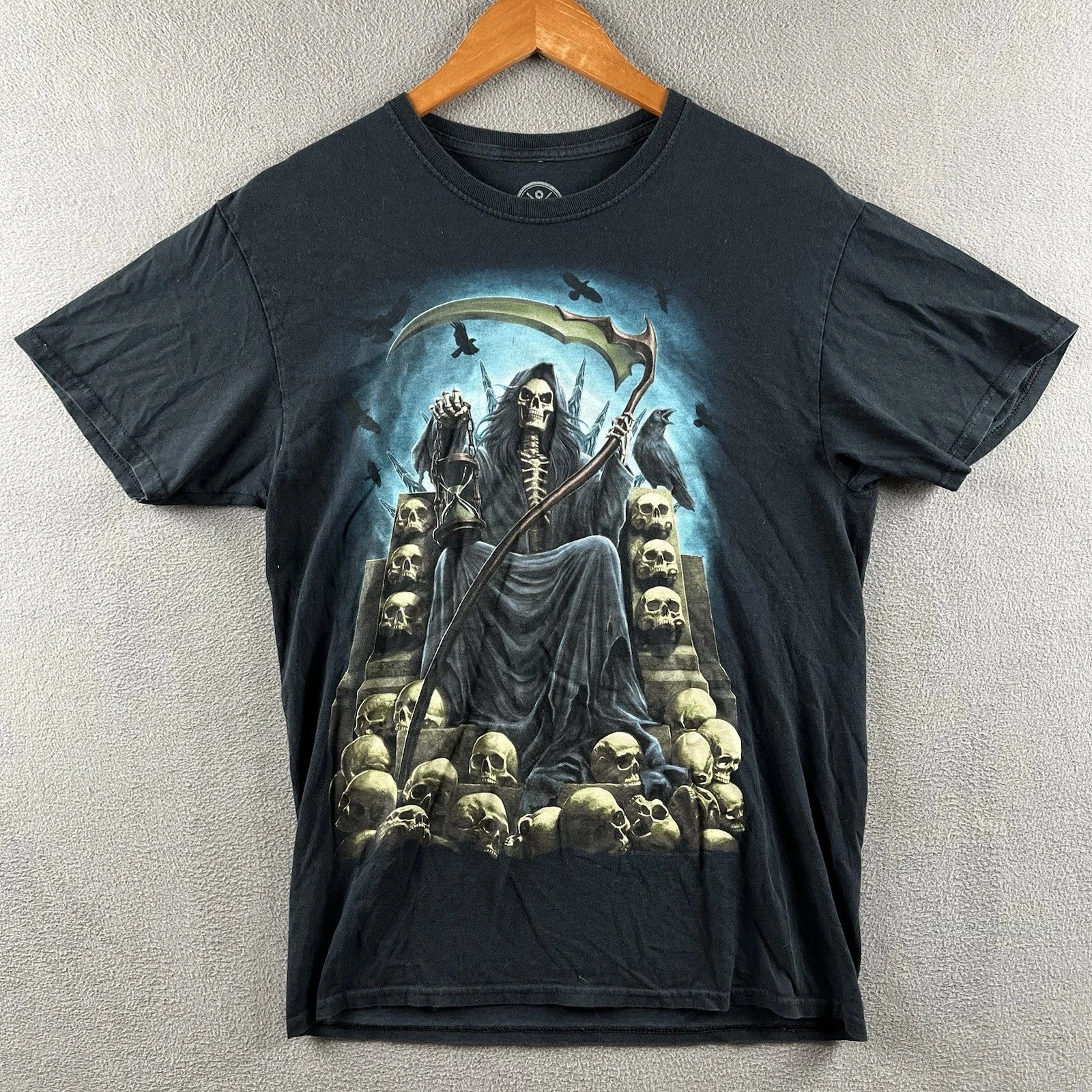 DOM Shirt Adult Medium Black Grim Reaper  Skeleton Skull Pile AOP Y2K Skater Unisex T-shirt, Sweatshirt, Hoodie, Long Sleeve Tee - T-Shirt, Sweatshirt, Hoodie