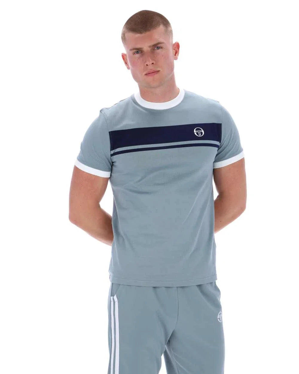 Sergio Tacchini Mens T-Shirt Master Crew Neck Tee in Lead / Maritime Blue Unisex T-shirt, Sweatshirt, Hoodie, Long Sleeve Tee - T-Shirt, Sweatshirt, Hoodie