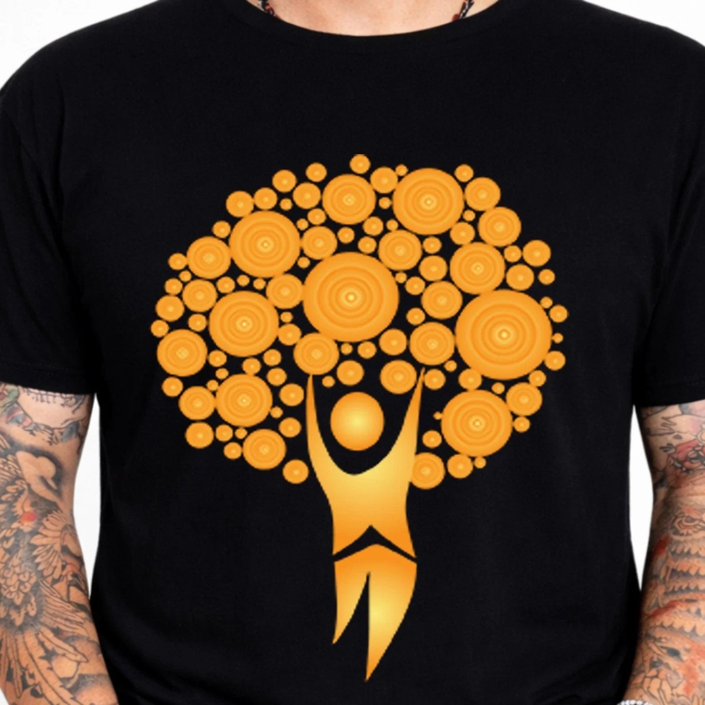 Abstract Tree Circles Graphic T-Shirt Gold Art Spiritual Tee Nature Boho Gift Unisex T-shirt, Sweatshirt, Hoodie, Long Sleeve Tee - T-Shirt, Sweatshirt, Hoodie
