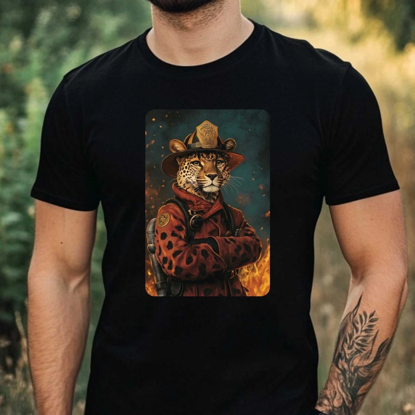 Mens Leopard Firefighter Print Cotton T-Shirt Size XS to 5XL Unisex T-shirt, Sweatshirt, Hoodie, Long Sleeve Tee - T-Shirt, Sweatshirt, Hoodie