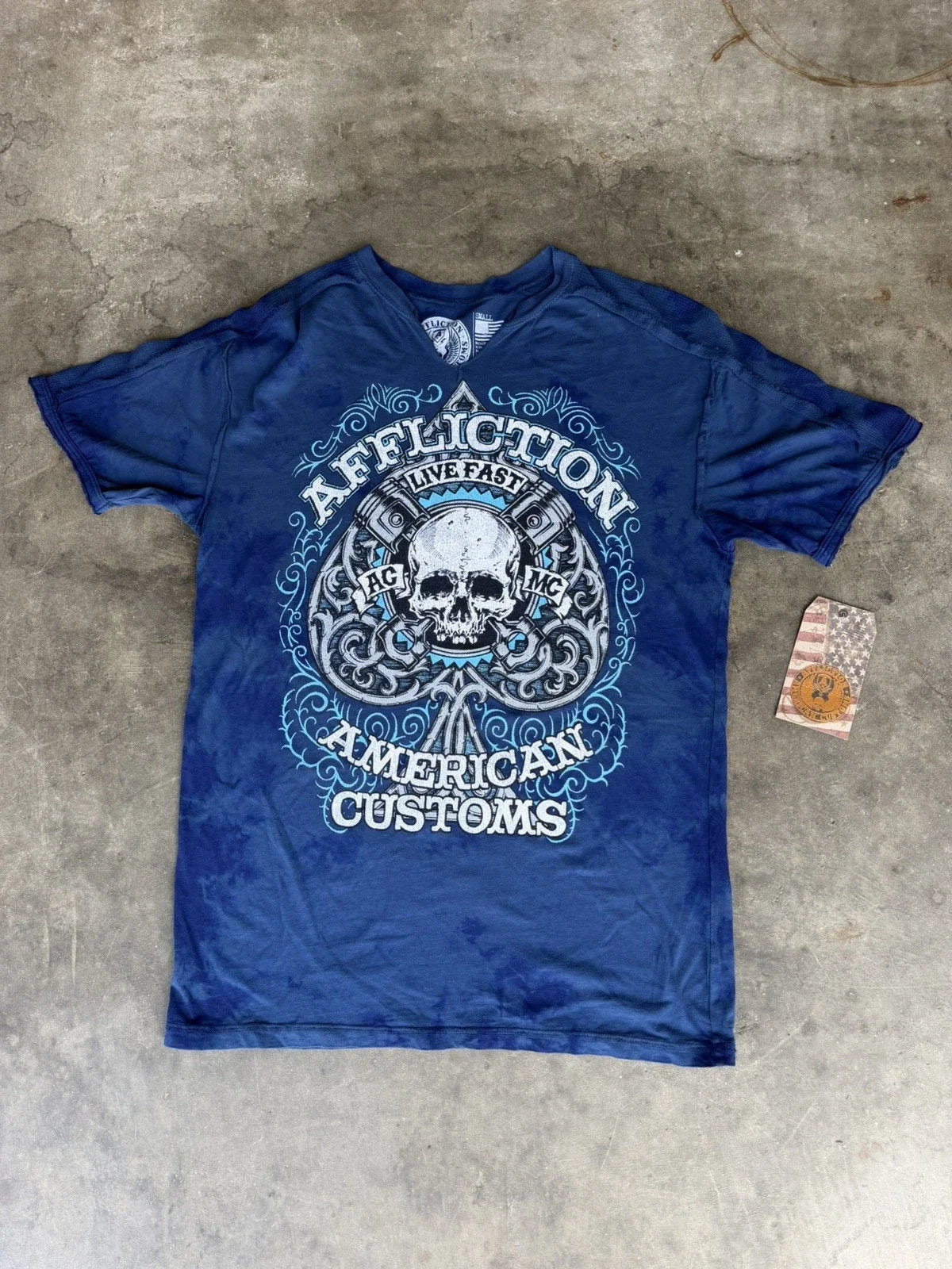 Affliction NWT American Customs Y2K Live Fast Spade/Skull Distressed Mens Small Unisex T-shirt, Sweatshirt, Hoodie, Long Sleeve Tee - T-Shirt, Sweatshirt, Hoodie