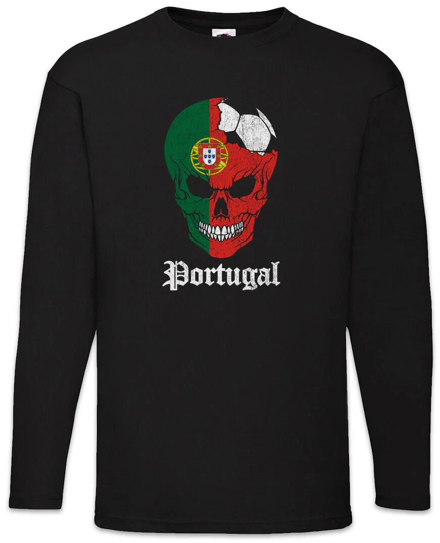 Portugal Football Skull I Men's Long Sleeve T-Shirt Portoguese Soccer Flag Unisex T-shirt, Sweatshirt, Hoodie, Long Sleeve Tee - T-Shirt, Sweatshirt, Hoodie