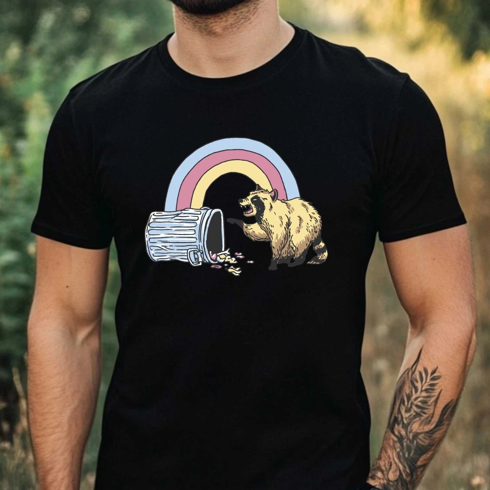 Mens Raccoon Print Cotton T-Shirt Size XS to 5XL Unisex T-shirt, Sweatshirt, Hoodie, Long Sleeve Tee - T-Shirt, Sweatshirt, Hoodie