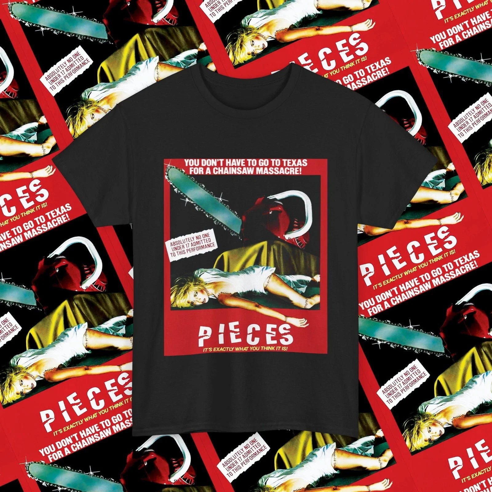 Pieces 1982 Splatter/Giallo Horror Movie Shirt, 80s Horror Movie Poster T-Shirt Unisex T-shirt, Sweatshirt, Hoodie, Long Sleeve Tee - T-Shirt, Sweatshirt, Hoodie
