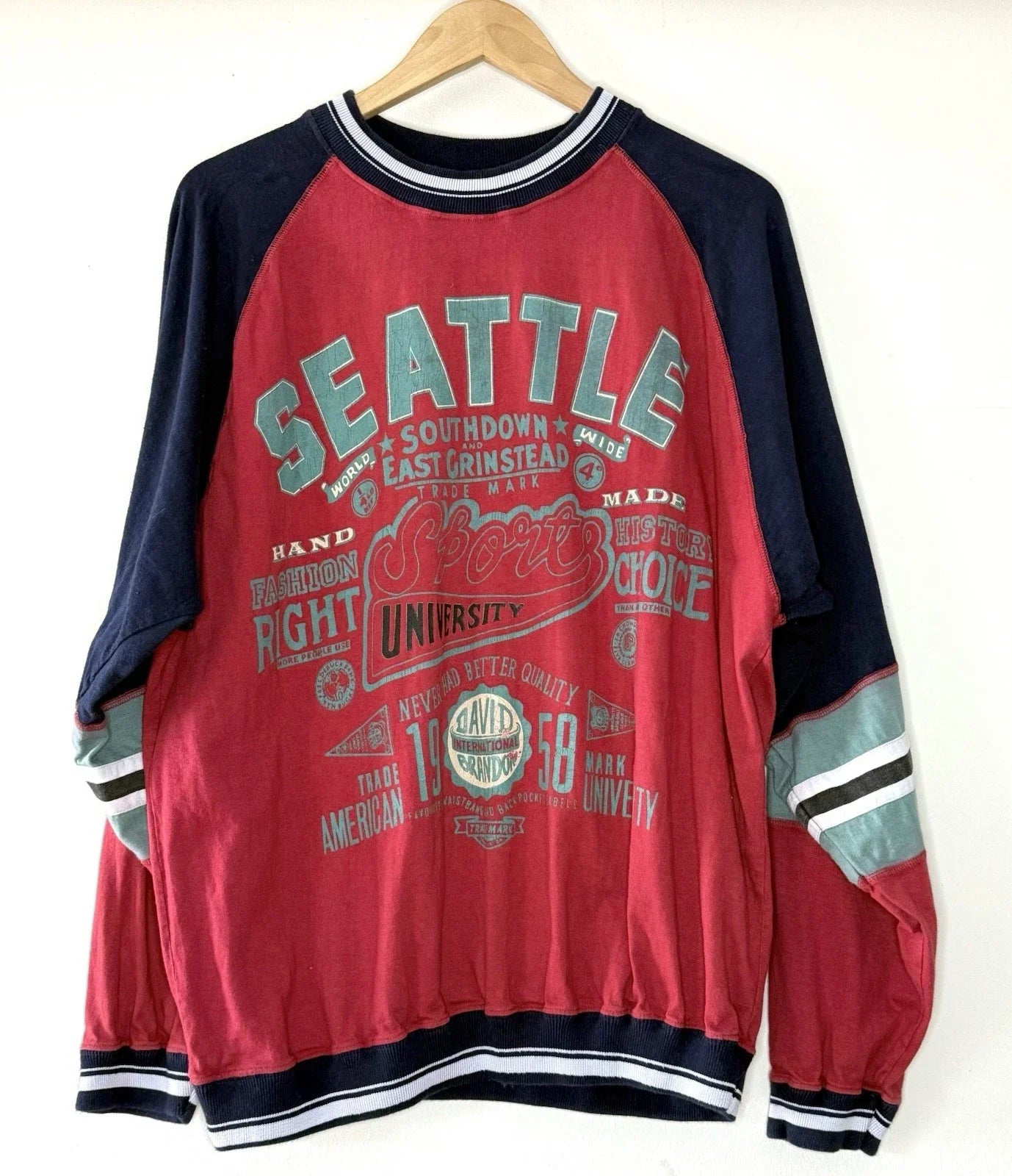 Vintage David Brandon International XL T-shirt Long Sleeve Graphic Seattle Y2K Unisex T-shirt, Sweatshirt, Hoodie, Long Sleeve Tee - T-Shirt, Sweatshirt, Hoodie