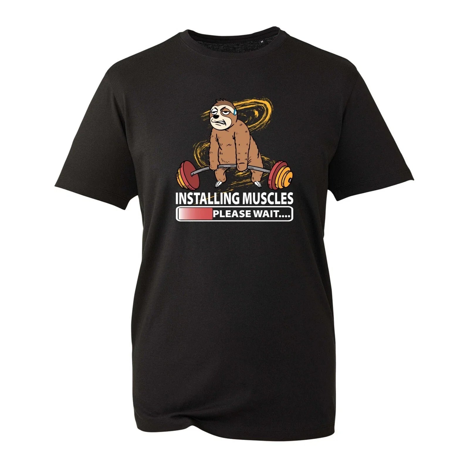 Installing Muscles Please Wait T-Shirt, Lazy Sloth Slogan Gym Workout Unisex Top Unisex T-shirt, Sweatshirt, Hoodie, Long Sleeve Tee - T-Shirt, Sweatshirt, Hoodie