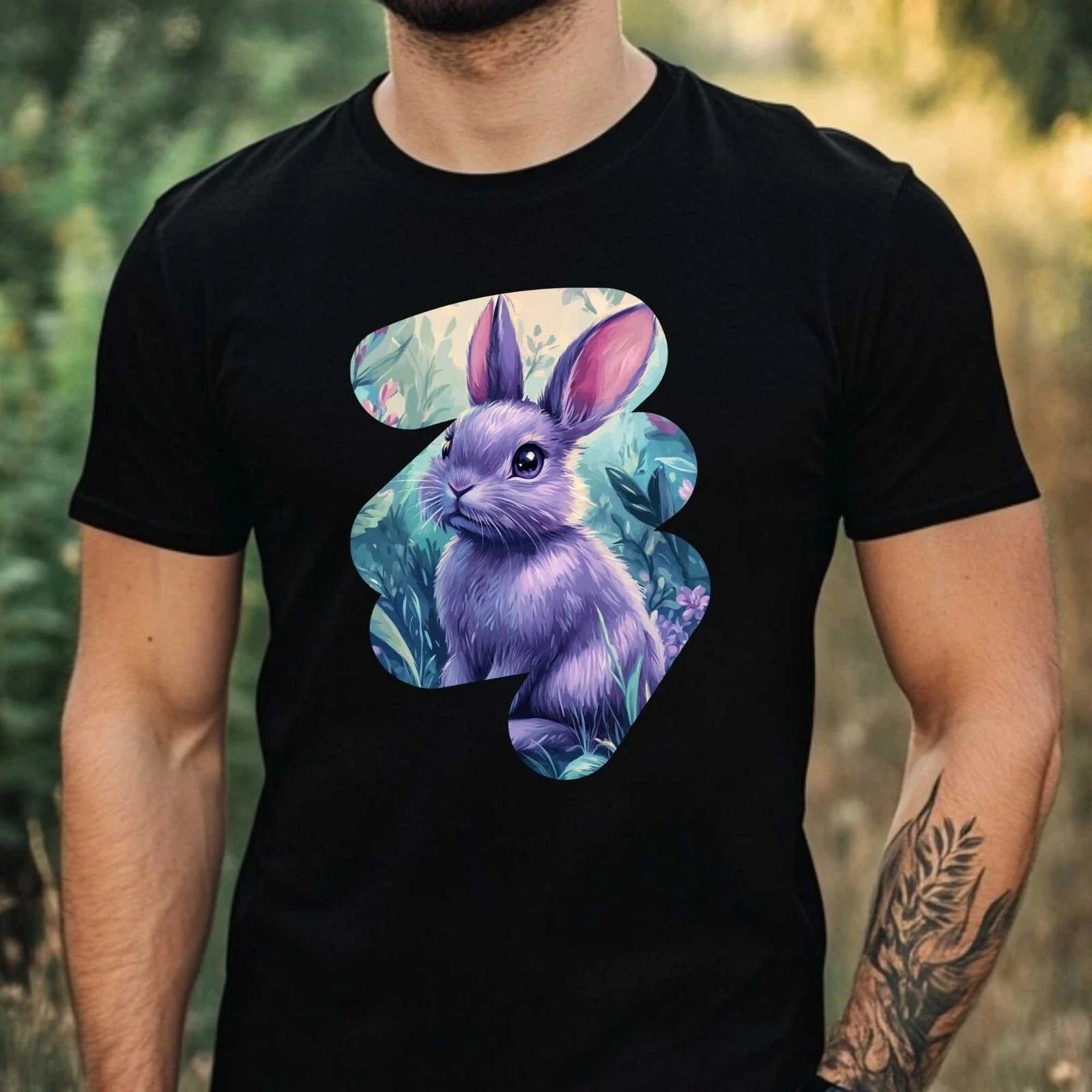 Mens Cute Purple Bunny Motif Cotton T-Shirt Size XS to 5XL Unisex T-shirt, Sweatshirt, Hoodie, Long Sleeve Tee - T-Shirt, Sweatshirt, Hoodie