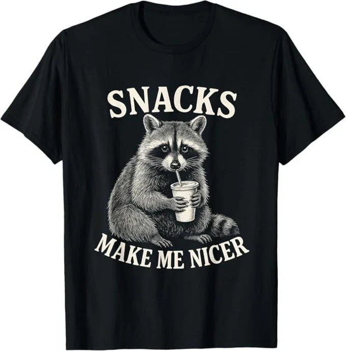 Snacks Make Me Nicer Raccoon Animal Sarcastic Saying Raccoon T-Shirt Unisex T-shirt, Sweatshirt, Hoodie, Long Sleeve Tee - T-Shirt, Sweatshirt, Hoodie