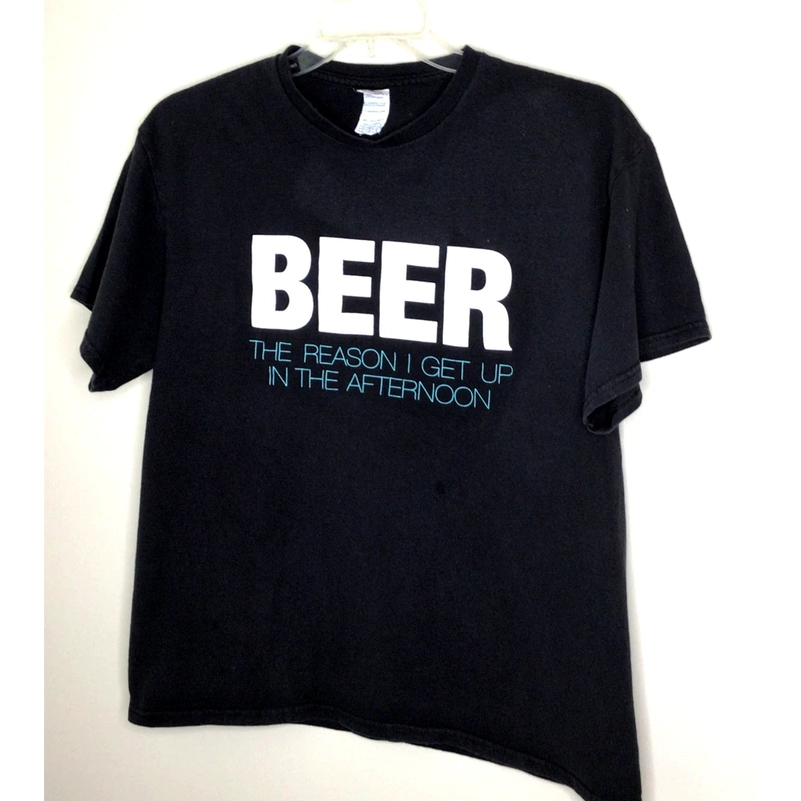 Delta ProWeight Black "Beer the reason I get up in the afternoon" T-Shirt Size L Unisex T-shirt, Sweatshirt, Hoodie, Long Sleeve Tee - T-Shirt, Sweatshirt, Hoodie