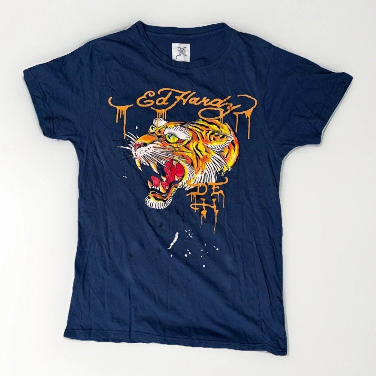 Ed Hardy Tiger Graphic T Shirt Mens Medium Blue Front Back Print Y2K Tattoo Tee Unisex T-shirt, Sweatshirt, Hoodie, Long Sleeve Tee - T-Shirt, Sweatshirt, Hoodie
