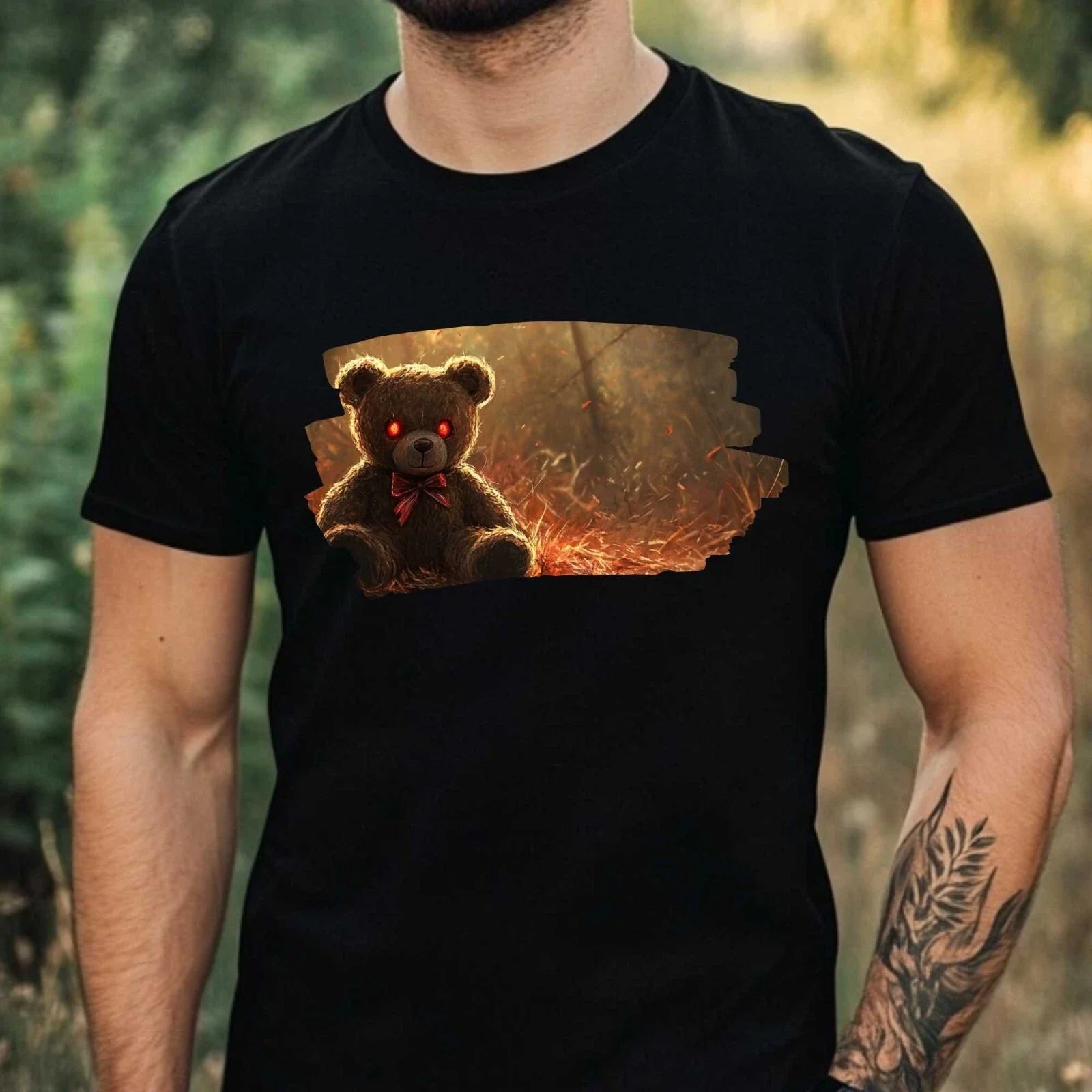 Mens Creepy Teddy Bear Print Cotton T-Shirt Size XS to 5XL Unisex T-shirt, Sweatshirt, Hoodie, Long Sleeve Tee - T-Shirt, Sweatshirt, Hoodie