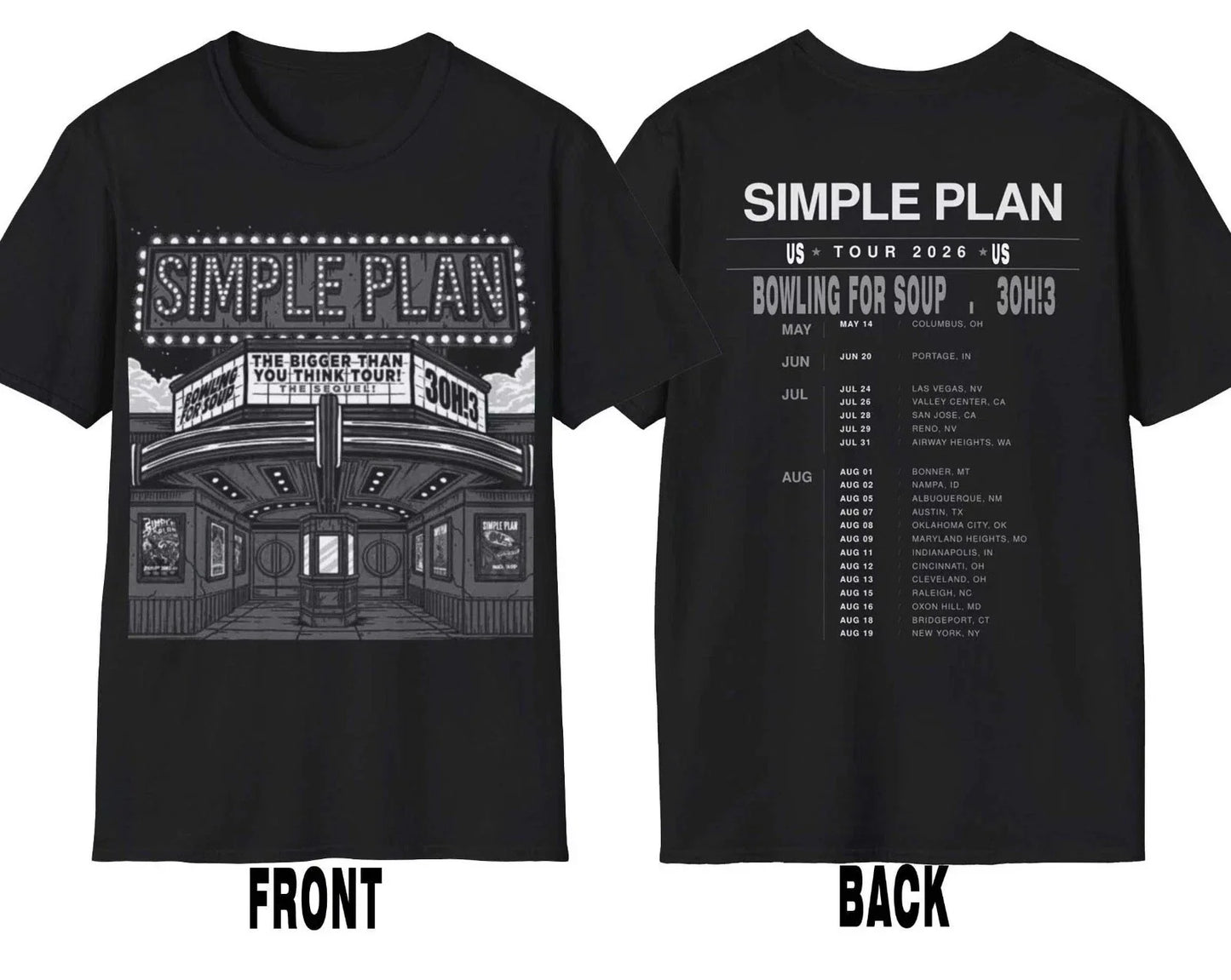 Simple Plan Tour 2026 North America T-Shirt Unisex T-shirt, Sweatshirt, Hoodie, Long Sleeve Tee - T-Shirt, Sweatshirt, Hoodie