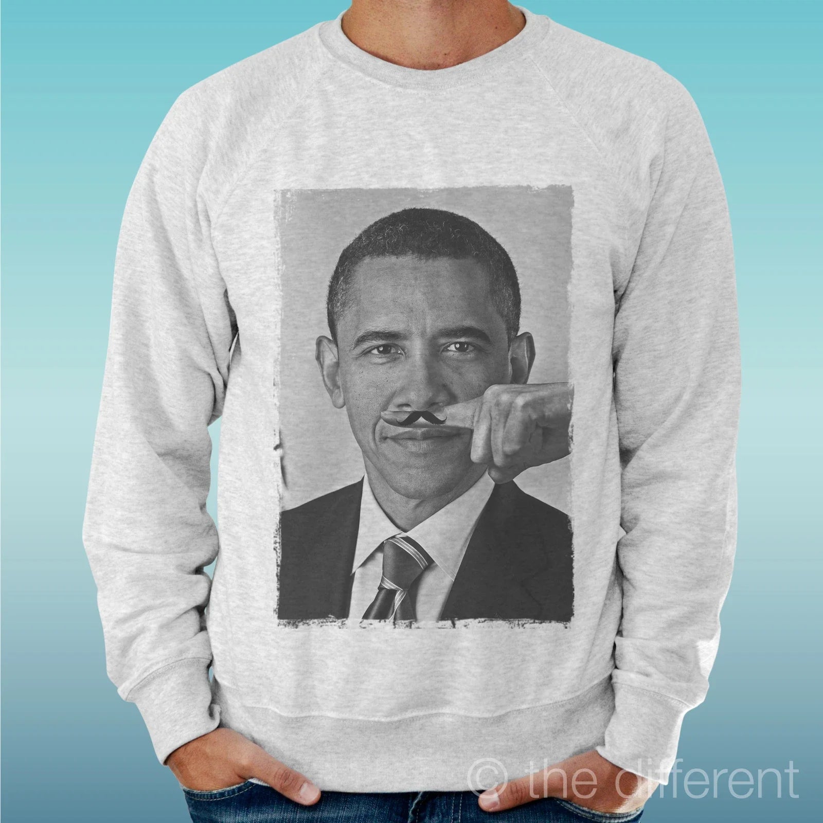 Felpa Man Light Sweater Light Grey " Obama Mustache Moustache Funny " Unisex T-shirt, Sweatshirt, Hoodie, Long Sleeve Tee - T-Shirt, Sweatshirt, Hoodie