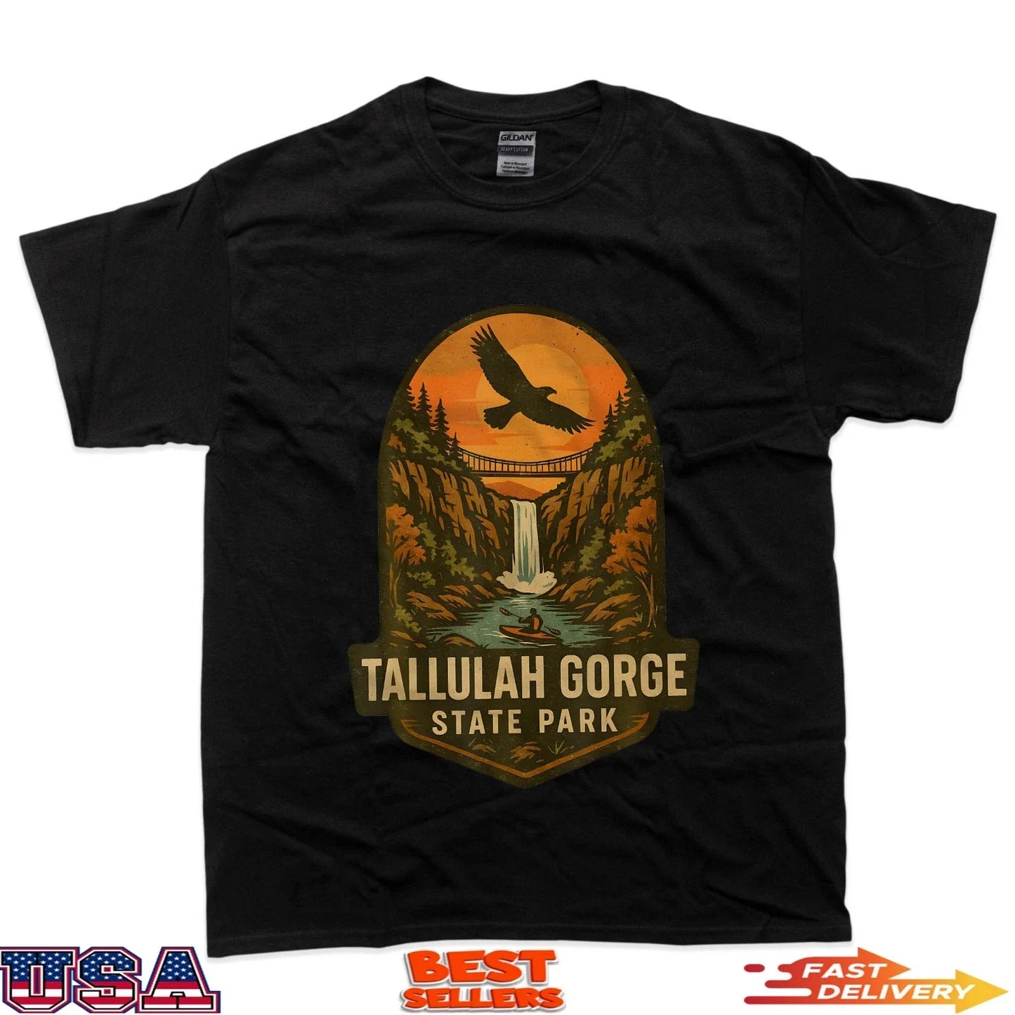 Tallulah Gorge Shirt Waterfall Bridge Kayak Georgia Park T-Shirt Unisex T-shirt, Sweatshirt, Hoodie, Long Sleeve Tee - T-Shirt, Sweatshirt, Hoodie