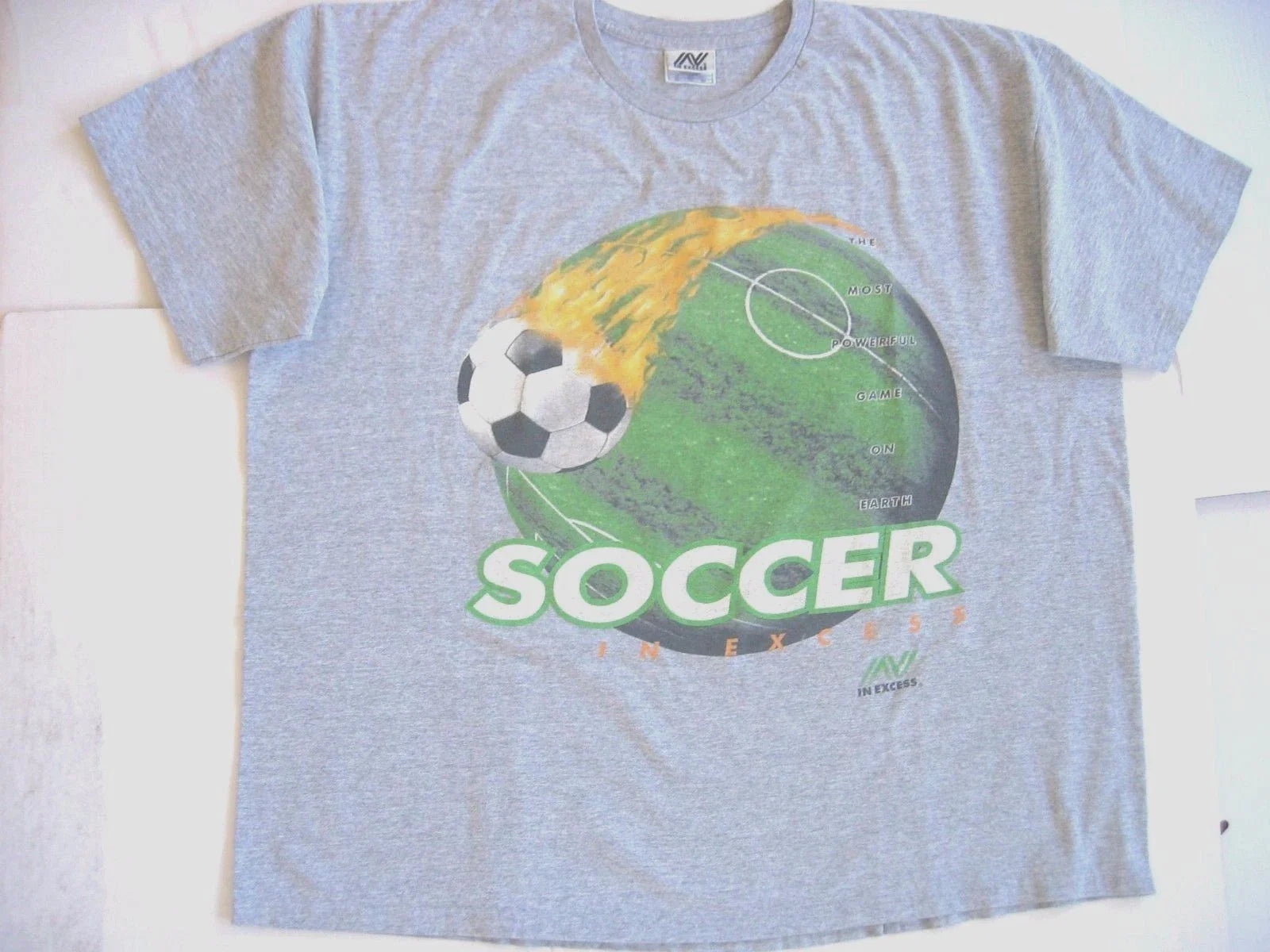 sz XXL~Grey~Graphic T-SHIRT~IN EXCESS~SOCCER logo~100% Cotton~Short sleeves Unisex T-shirt, Sweatshirt, Hoodie, Long Sleeve Tee - T-Shirt, Sweatshirt, Hoodie