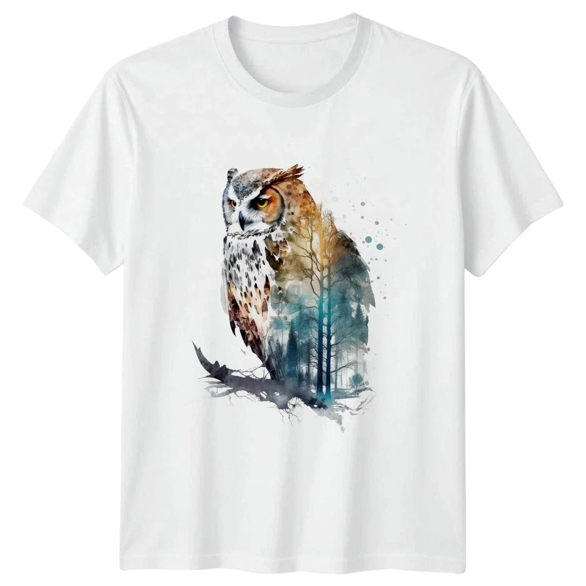 Owl Forest Watercolor T-Shirt Wildlife Nature Gift For Him And Her Unisex T-shirt, Sweatshirt, Hoodie, Long Sleeve Tee - T-Shirt, Sweatshirt, Hoodie
