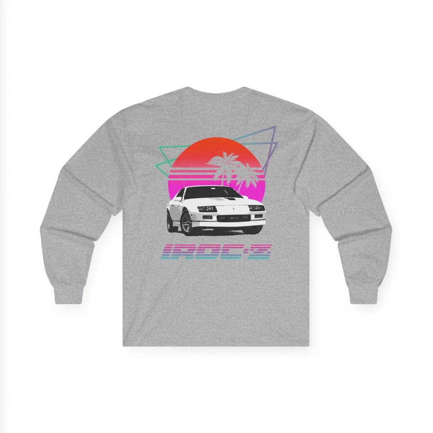Retrowave Camaro IROCZ Long Sleeve Tee | 80s Sunset Muscle Car Unisex T-shirt, Sweatshirt, Hoodie, Long Sleeve Tee - T-Shirt, Sweatshirt, Hoodie