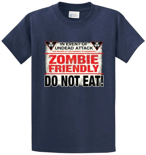 ZOMBIE FRIENDLY Cotton Printed Tee Shirt Regular and Big and Tall Sizes Unisex T-shirt, Sweatshirt, Hoodie, Long Sleeve Tee - T-Shirt, Sweatshirt, Hoodie