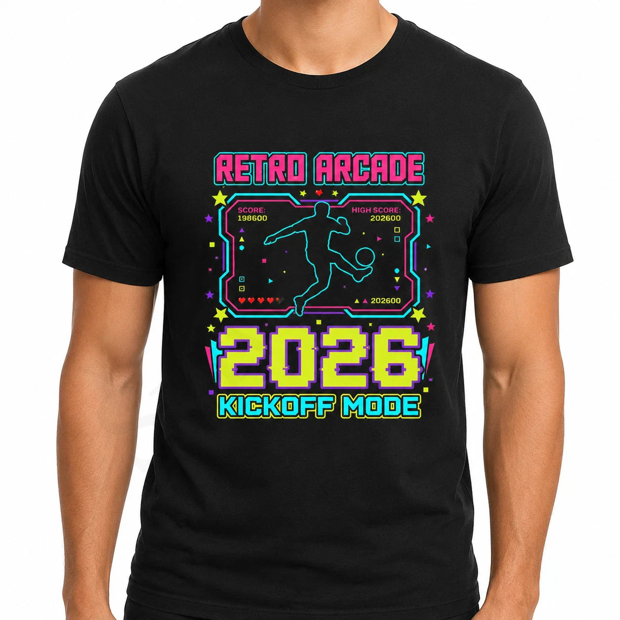 Retro Arcade Soccer 2026 T-Shirt | Pixel Game Kickoff Design Unisex T-shirt, Sweatshirt, Hoodie, Long Sleeve Tee - T-Shirt, Sweatshirt, Hoodie