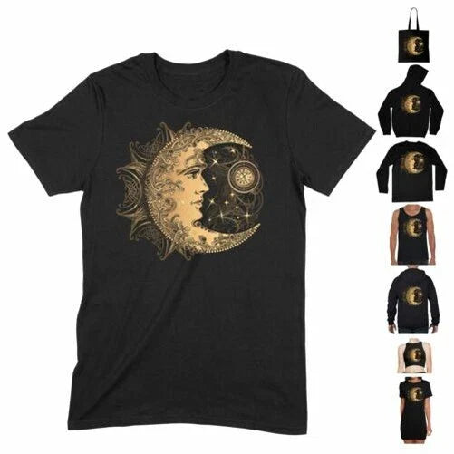 Golden Crescent Moon Mandala T Shirt - Boho Bohemian Hippie Sun Hipster Unisex T-shirt, Sweatshirt, Hoodie, Long Sleeve Tee - T-Shirt, Sweatshirt, Hoodie