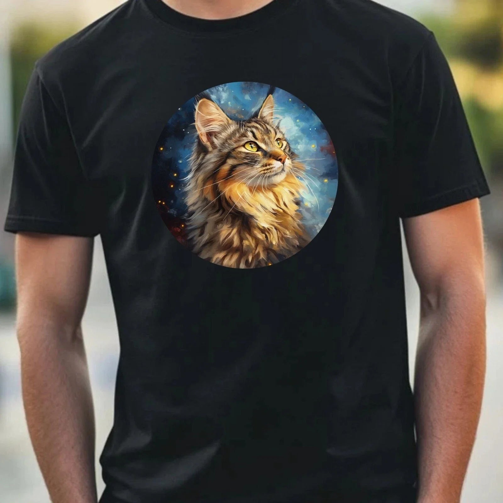 Men's Maine Coon Cat Portrait Motif Cotton T-Shirt Size XS to 5XL Unisex T-shirt, Sweatshirt, Hoodie, Long Sleeve Tee - T-Shirt, Sweatshirt, Hoodie