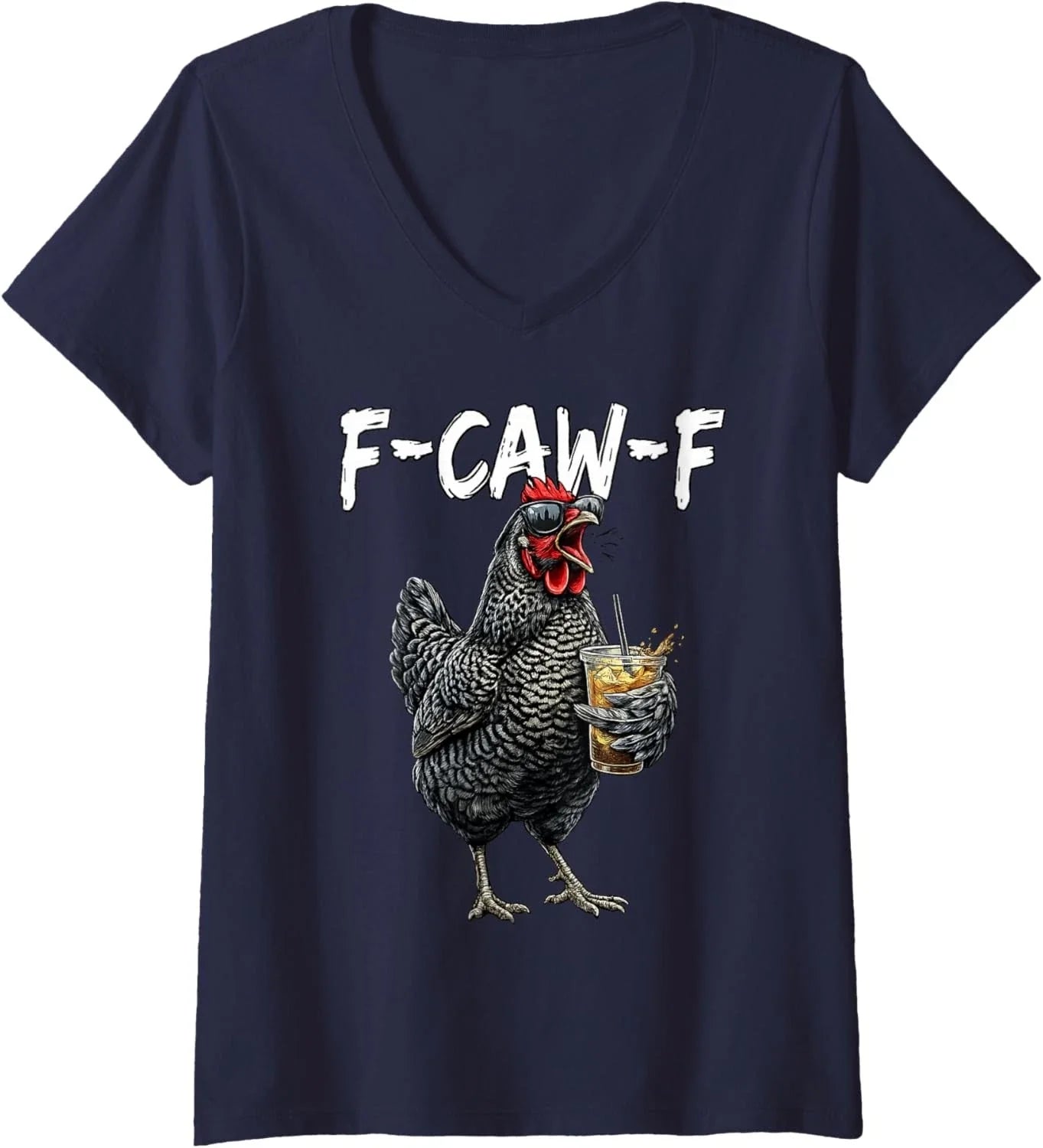 Vintage Rooster F Caw F Coffee Drinker Sarcastic Humor Ladies' V-Neck Tshirt Unisex T-shirt, Sweatshirt, Hoodie, Long Sleeve Tee - T-Shirt, Sweatshirt, Hoodie