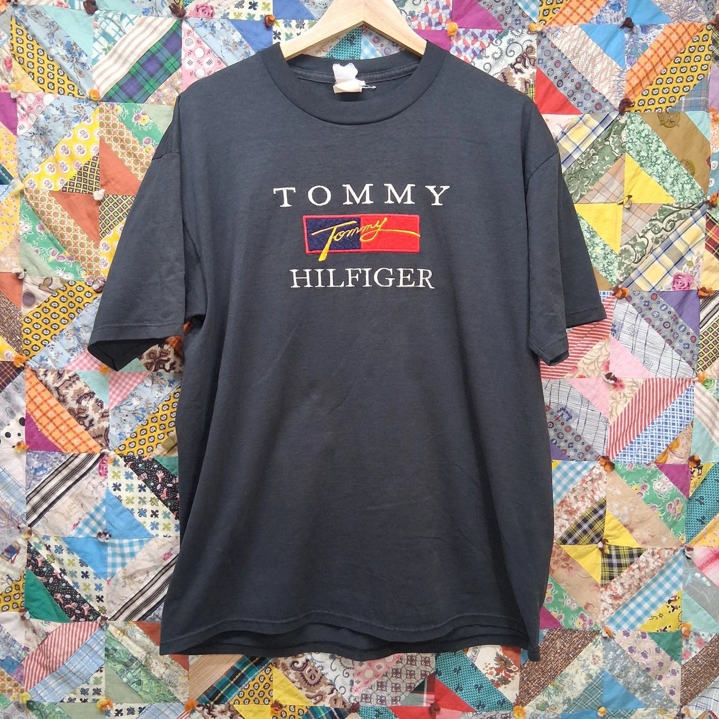 Vintage Y2K Tommy Hilifger Embroidred Black T Shirt Size XL Unisex T-shirt, Sweatshirt, Hoodie, Long Sleeve Tee - T-Shirt, Sweatshirt, Hoodie