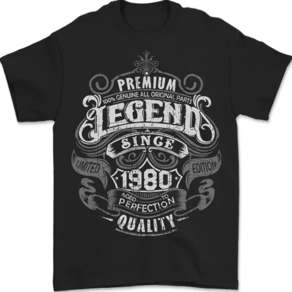 Premium Legend 46th Birthday 1980 Mens T-Shirt 100% Cotton Unisex T-shirt, Sweatshirt, Hoodie, Long Sleeve Tee - T-Shirt, Sweatshirt, Hoodie