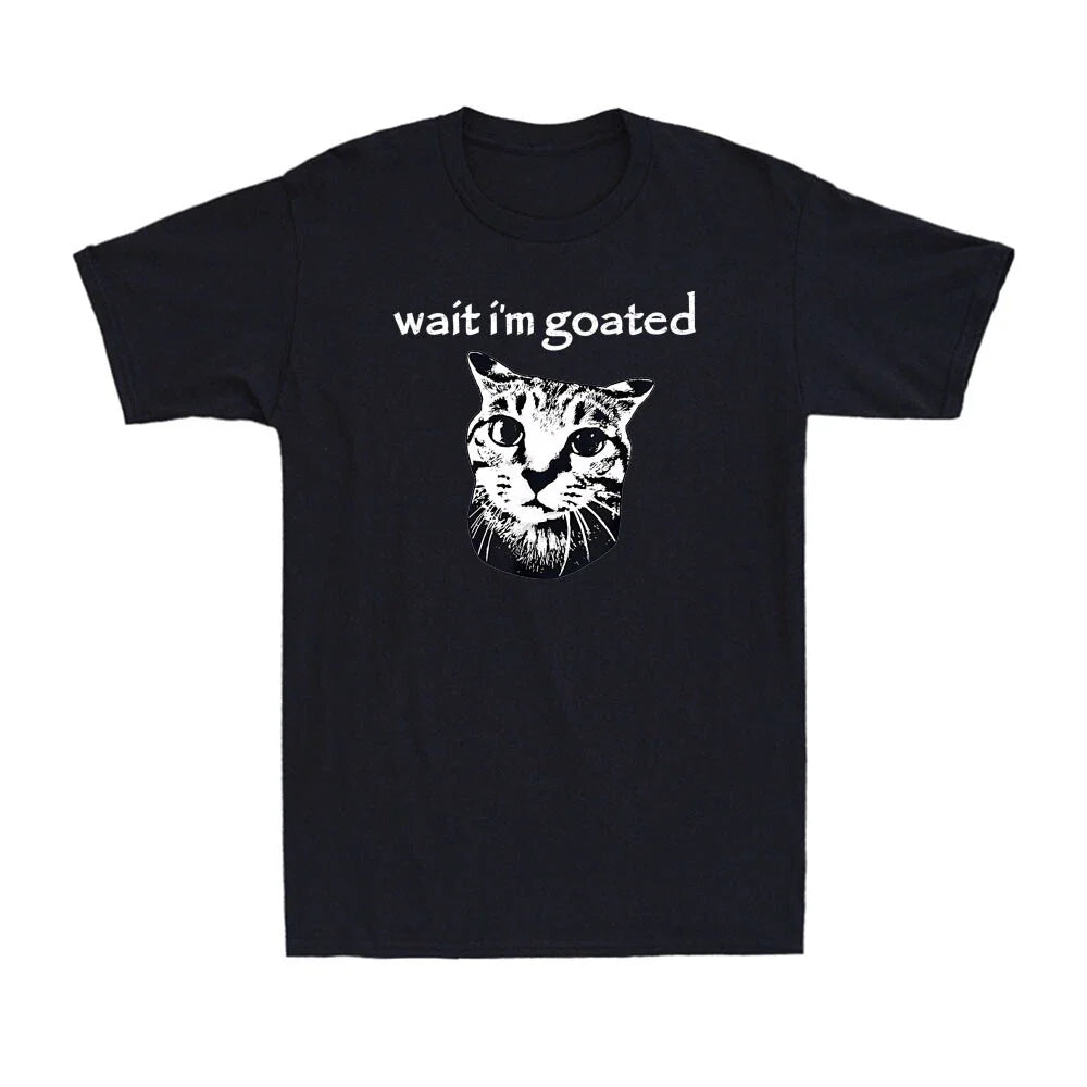 Wait I'm Goated Funny Cat Meme Humor Quote Saying Gift Vintage Men's T-Shirt Unisex T-shirt, Sweatshirt, Hoodie, Long Sleeve Tee - T-Shirt, Sweatshirt, Hoodie