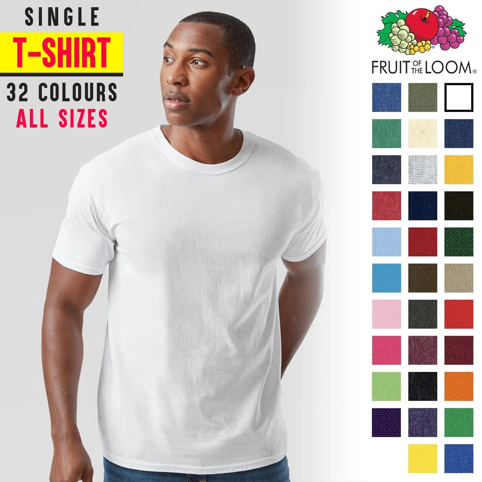 Men's Classic Fruit Of The Loom Plain Cotton T-Shirt All Sizes 32 Colours Unisex T-shirt, Sweatshirt, Hoodie, Long Sleeve Tee - T-Shirt, Sweatshirt, Hoodie