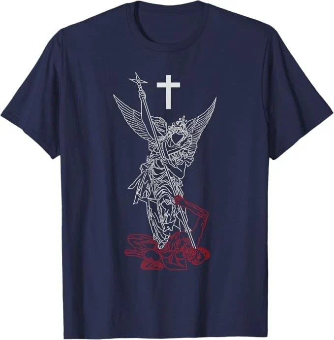 Saint Michael The Archangel Defeating Satan Warrior Faith T-Shirt Unisex T-shirt, Sweatshirt, Hoodie, Long Sleeve Tee - T-Shirt, Sweatshirt, Hoodie
