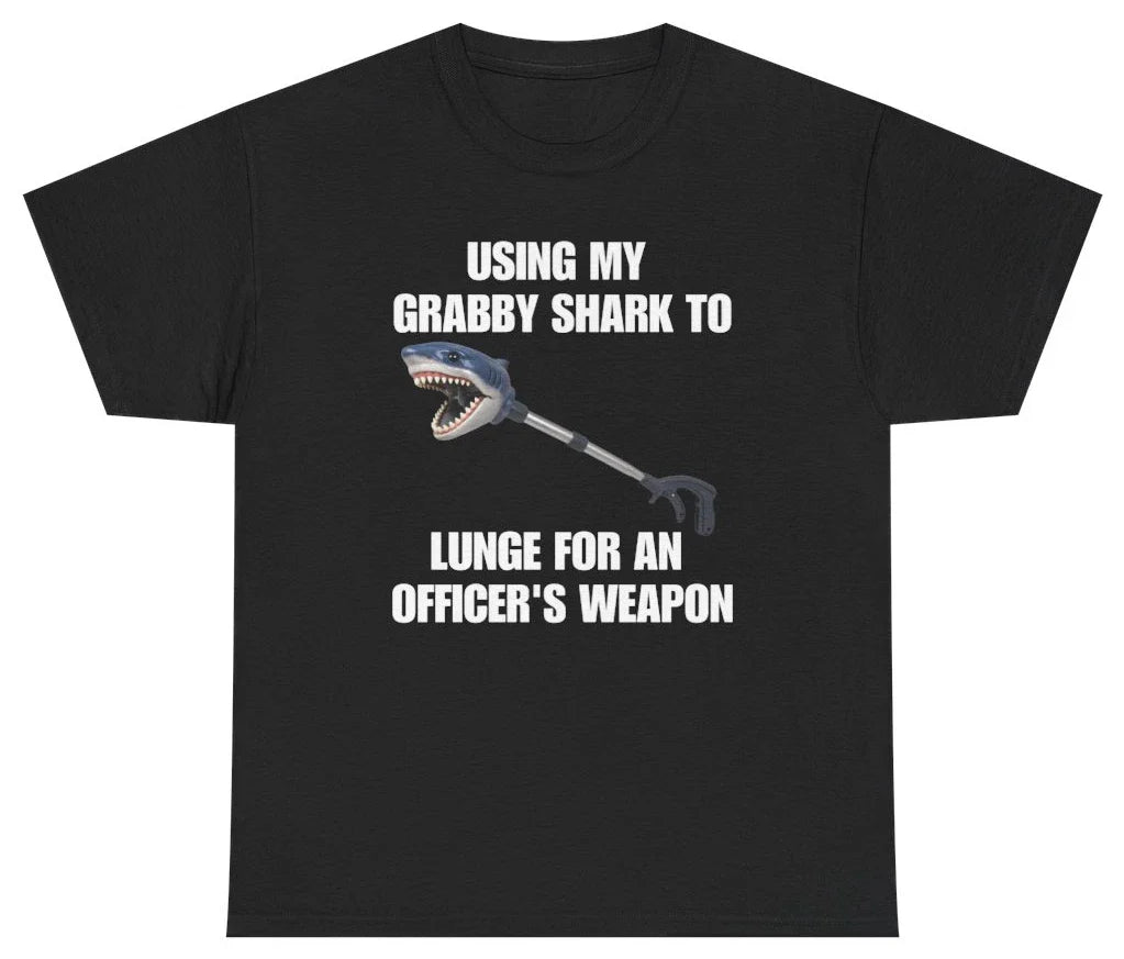 Grabby Shark Officer's Weapon Tee | Unethical Threads Unisex T-shirt, Sweatshirt, Hoodie, Long Sleeve Tee - T-Shirt, Sweatshirt, Hoodie