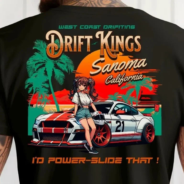 JDM Mustang Drift Racing Shirt: Anime Girl Racer Unisex T-shirt, Sweatshirt, Hoodie, Long Sleeve Tee - T-Shirt, Sweatshirt, Hoodie