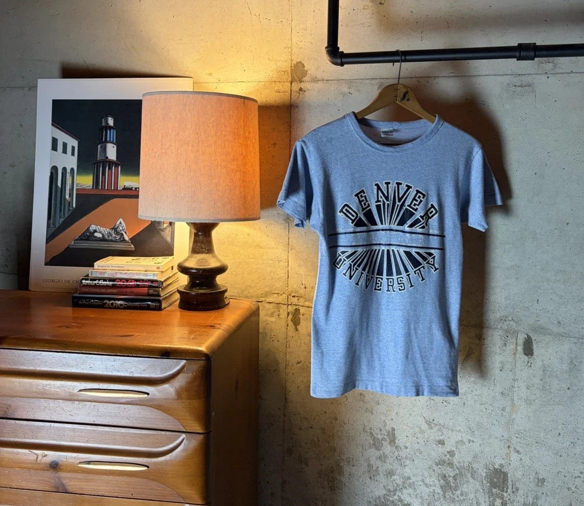 Vintage 70s Champion Denver University T-Shirt Size S Made In USA Blue Bar Unisex T-shirt, Sweatshirt, Hoodie, Long Sleeve Tee - T-Shirt, Sweatshirt, Hoodie