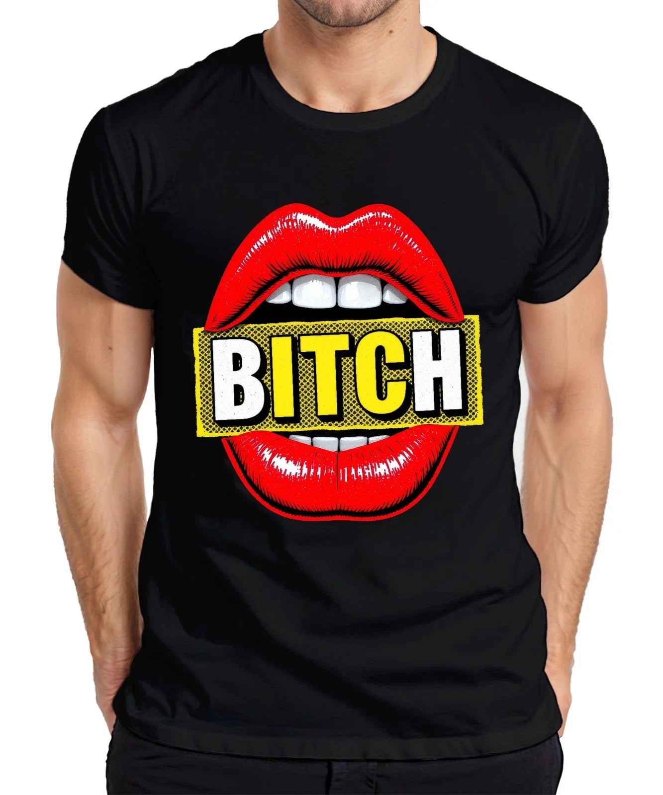 BITCH Saying Lips Red Pop Art Cheeky Gift Girlfriend Party Mens T-Shirt Unisex T-shirt, Sweatshirt, Hoodie, Long Sleeve Tee - T-Shirt, Sweatshirt, Hoodie