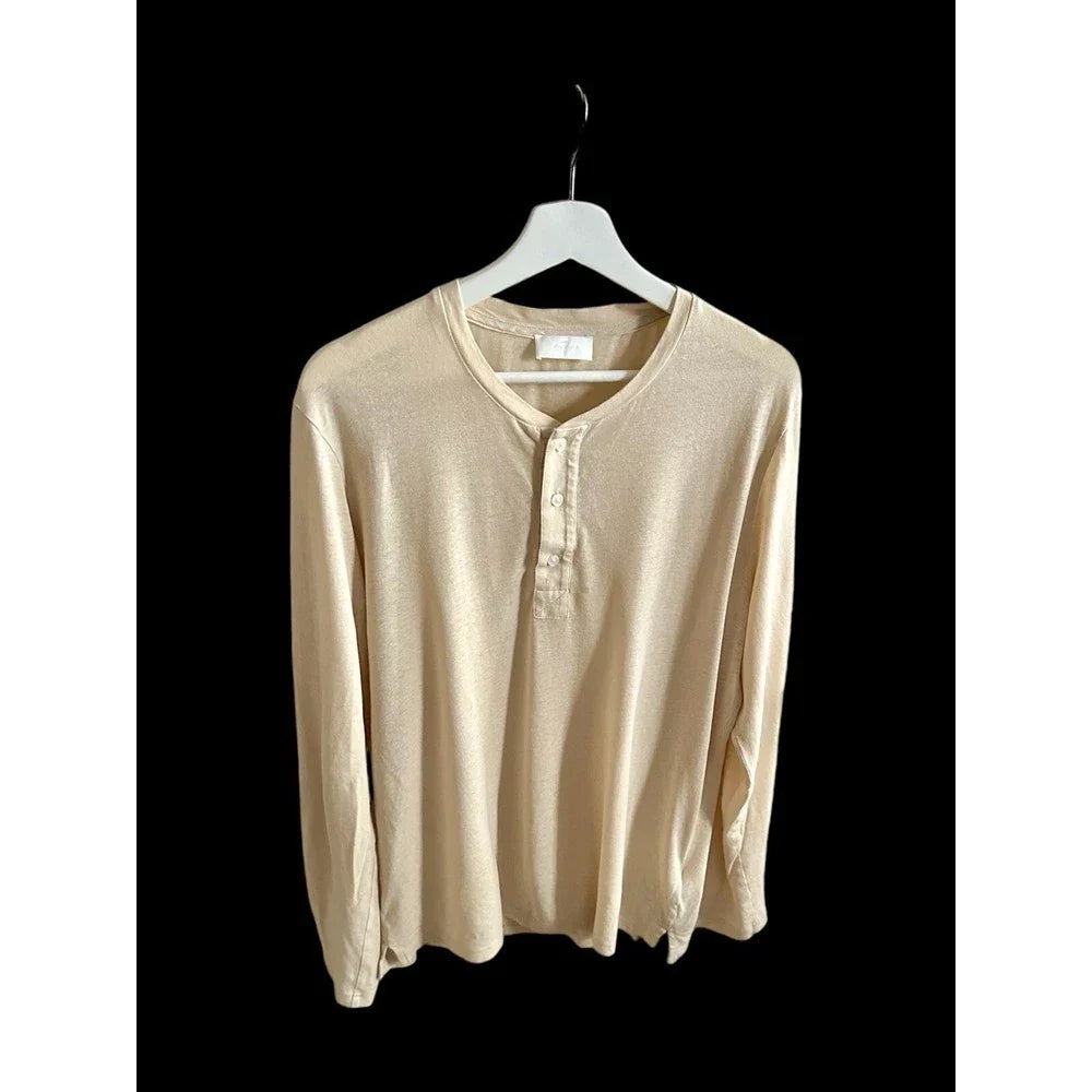 7 For All Mankind Lightwwight Long Sleeve Mens Henley Sz Large 128$msrp Beige Unisex T-shirt, Sweatshirt, Hoodie, Long Sleeve Tee - T-Shirt, Sweatshirt, Hoodie