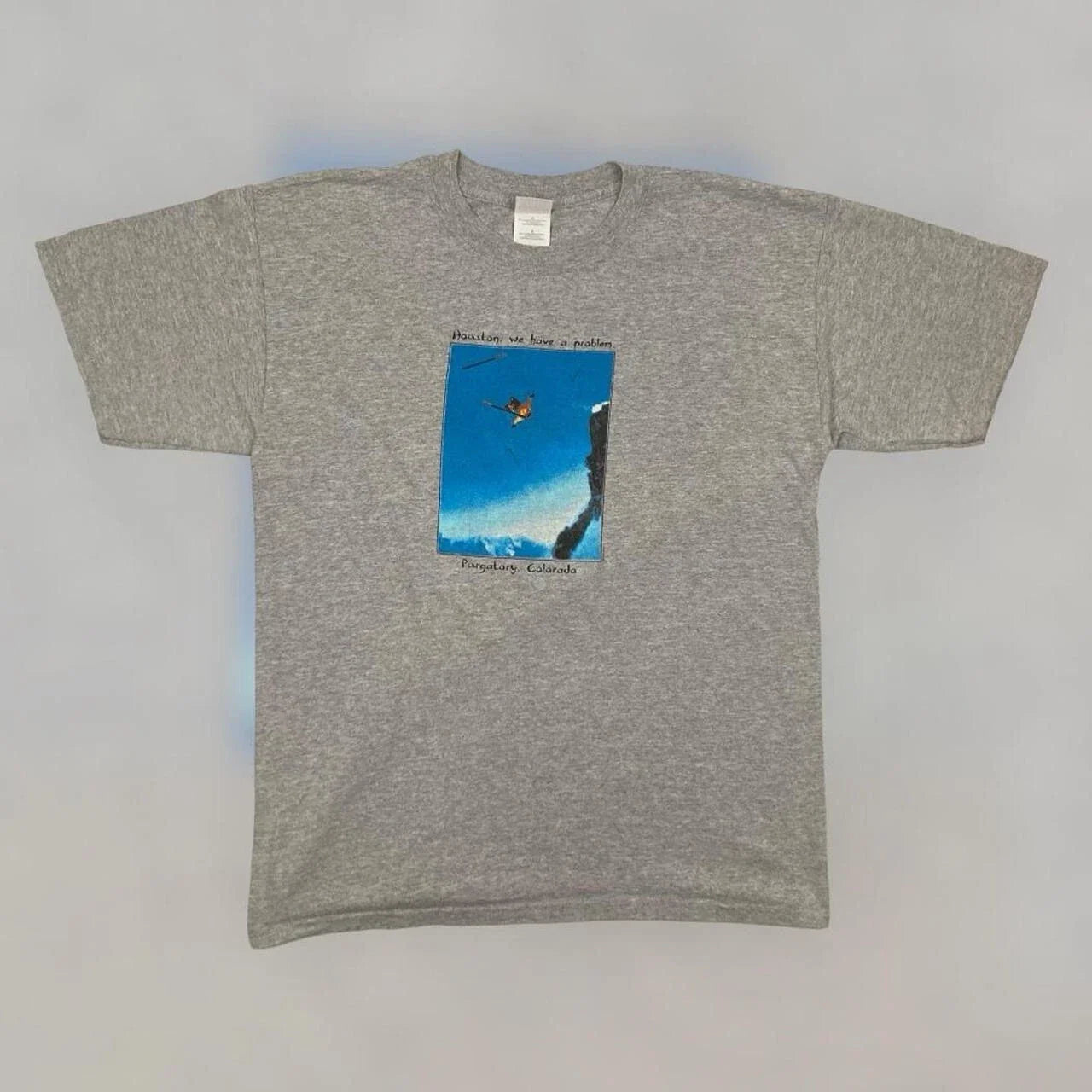 VTG Y2K Gildan Purgatory Colorado Funny Skiing Photograph T Shirt Adult L Gray Unisex T-shirt, Sweatshirt, Hoodie, Long Sleeve Tee - T-Shirt, Sweatshirt, Hoodie
