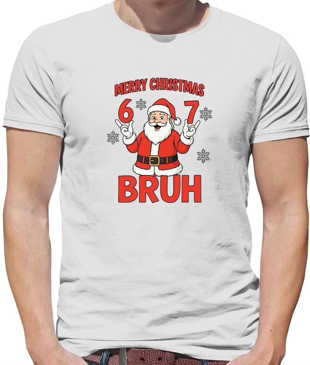 Merry Christmas Bruh - Mens T-Shirt - Six Seven 6 7 Meme Brainrot Funny Xmas Unisex T-shirt, Sweatshirt, Hoodie, Long Sleeve Tee - T-Shirt, Sweatshirt, Hoodie