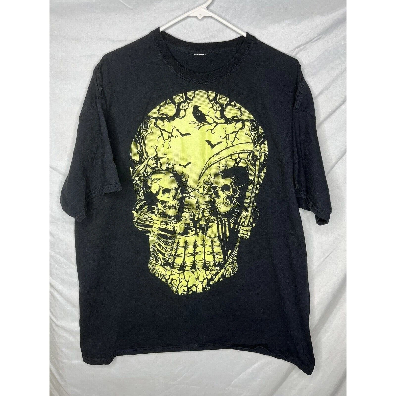 Goth Grunge Skulls Reaper Glow in the Dark Spooky Print T-shirt 2XL Vintage Y2K Unisex T-shirt, Sweatshirt, Hoodie, Long Sleeve Tee - T-Shirt, Sweatshirt, Hoodie