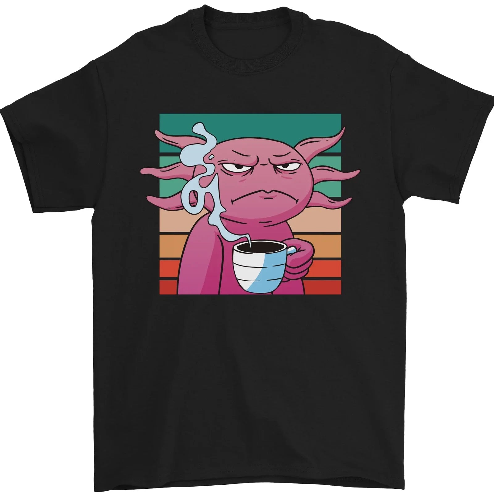 Grumpy Axolotl With Coffee Mens T-Shirt 100% Cotton Unisex T-shirt, Sweatshirt, Hoodie, Long Sleeve Tee - T-Shirt, Sweatshirt, Hoodie