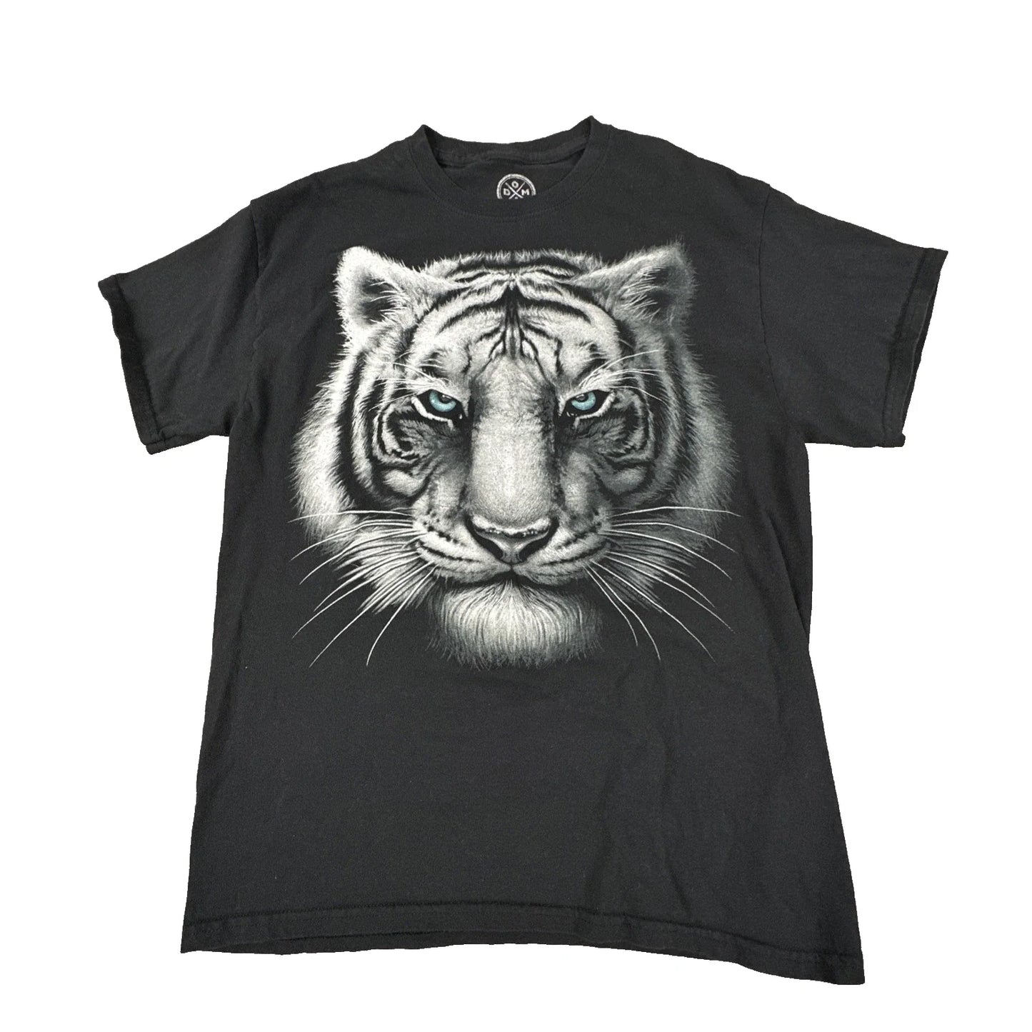 DOM Men's Black White Tiger Graphic T-Shirt Blue Eyes Size M Y2K Grunge Unisex T-shirt, Sweatshirt, Hoodie, Long Sleeve Tee - T-Shirt, Sweatshirt, Hoodie