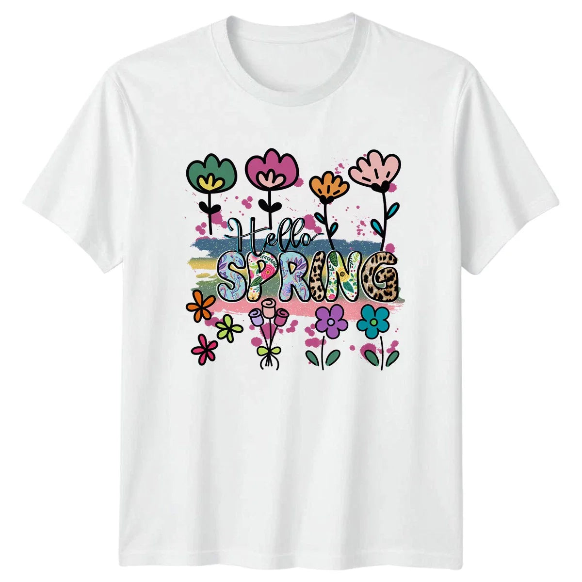 Hello Spring Womens T-Shirt Floral Leopard Print Seasonal Springtime Unisex T-shirt, Sweatshirt, Hoodie, Long Sleeve Tee - T-Shirt, Sweatshirt, Hoodie