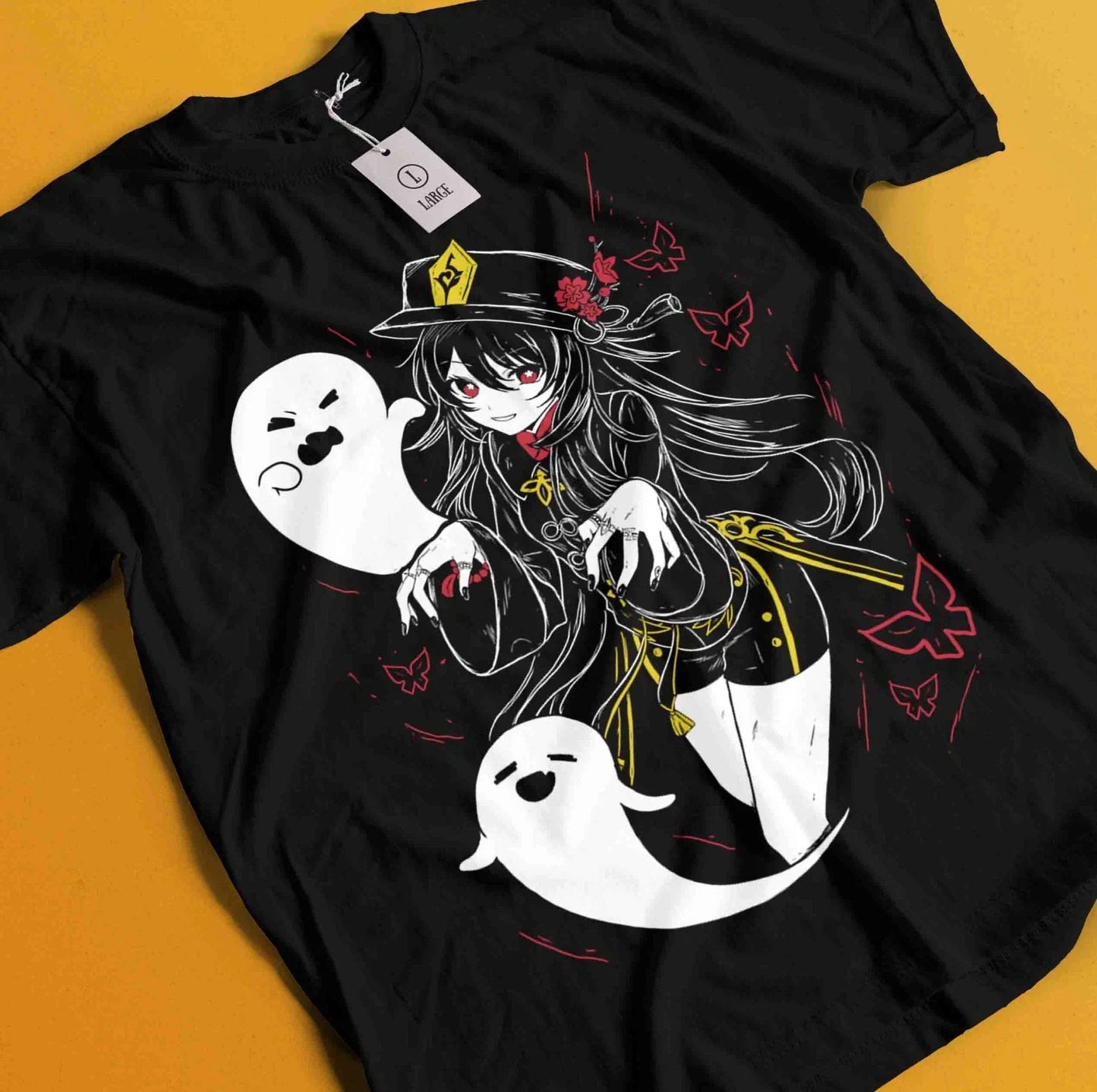 Genshin Impact HuTao Harajuku T-Shirt Anime Girl Kawaii Black Shirt Tee All Size Unisex T-shirt, Sweatshirt, Hoodie, Long Sleeve Tee - T-Shirt, Sweatshirt, Hoodie