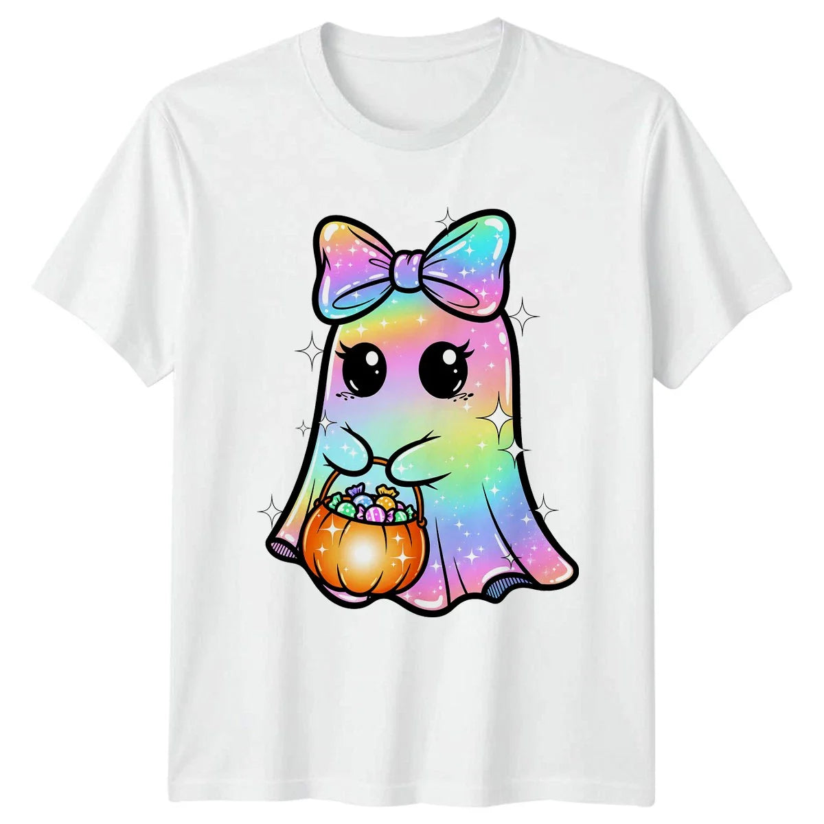 Sparkly Rainbow Ghost Trick Or Womens T-Shirt Kawaii Spooky Halloween Unisex T-shirt, Sweatshirt, Hoodie, Long Sleeve Tee - T-Shirt, Sweatshirt, Hoodie