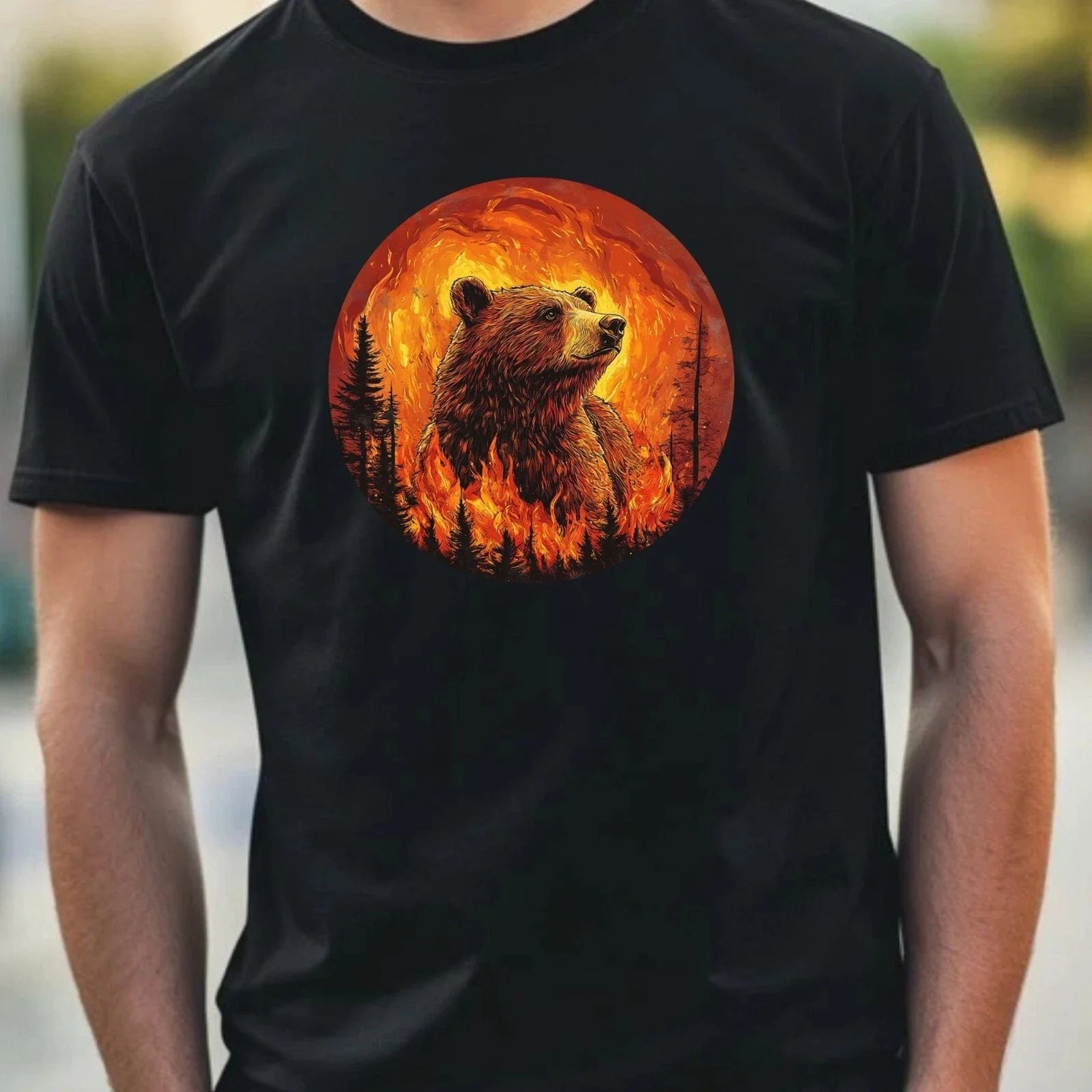 Mens Bear on Fire Motif Cotton T-Shirt Size XS to 5XL Unisex T-shirt, Sweatshirt, Hoodie, Long Sleeve Tee - T-Shirt, Sweatshirt, Hoodie